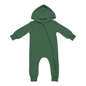 Kyte Baby Bamboo Jersey Hooded Zippered Romper Onesie in Hunter Green